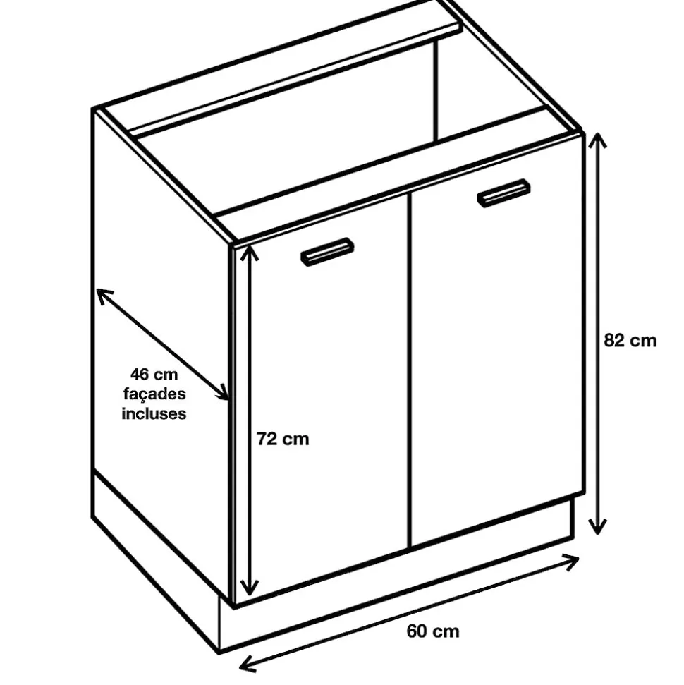 Cuisineandcie - Meuble bas de cuisine Eco Blanc Brillant 2 portes L 60 cm