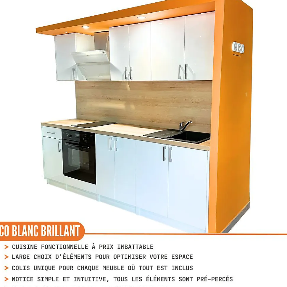 Cuisineandcie - Meuble bas de cuisine Eco Blanc Brillant 1 porte L 40 cm