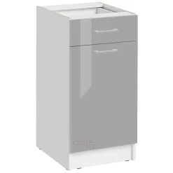 Cuisineandcie - Meuble bas de cuisine Eco Gris Brillant 1 porte 1 tiroir L 40 cm