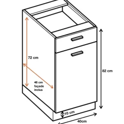 Cuisineandcie - Meuble bas de cuisine Eco Chene Naturel 1 porte 1 tiroir L 40 cm