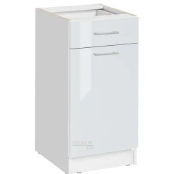 Cuisineandcie - Meuble bas de cuisine Eco Blanc Brillant 1 porte 1 tiroir L 40 cm