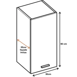 Cuisineandcie - Meuble haut de cuisine Eco Blanc Brillant 1 porte L 30 cm