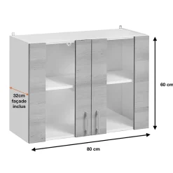 Cuisineandcie - Meuble haut de cuisine Eco Chene Naturel 2 portes vitrées L 80 cm