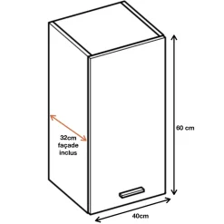 Cuisineandcie - Meuble haut de cuisine Eco Gris Brillant 1 porte L 40 cm