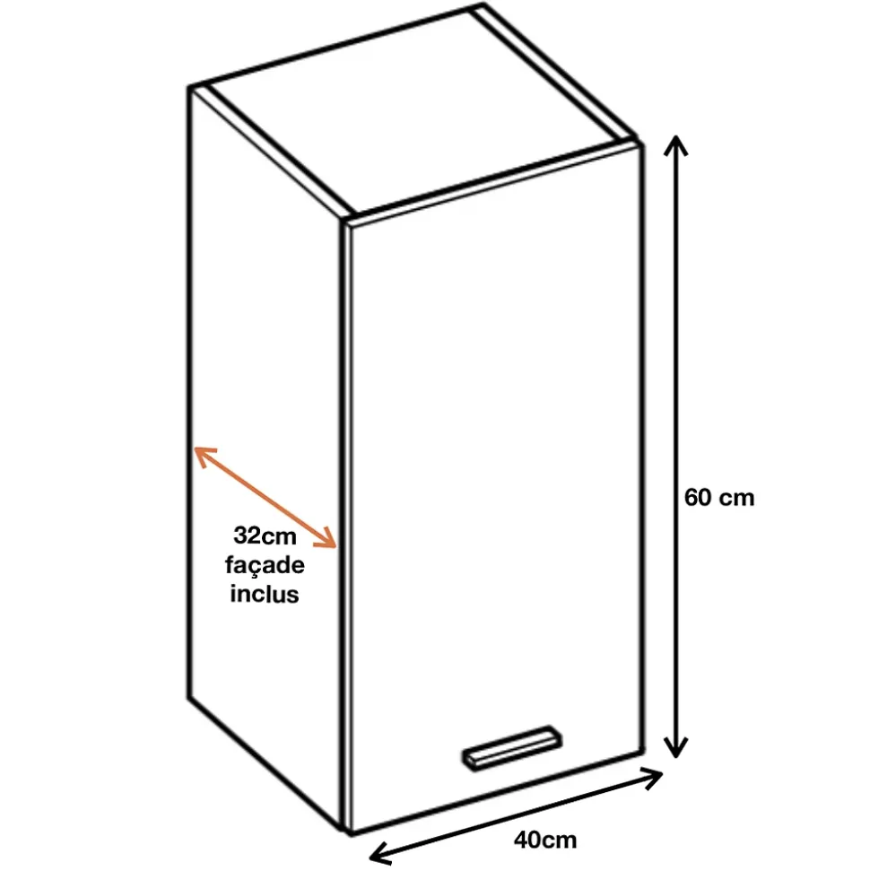 Cuisineandcie - Meuble haut de cuisine Eco Gris Brillant 1 porte L 40 cm