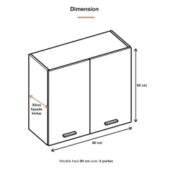 Cuisineandcie - Meuble haut de cuisine Eco Gris Brillant 2 portes L 80 cm