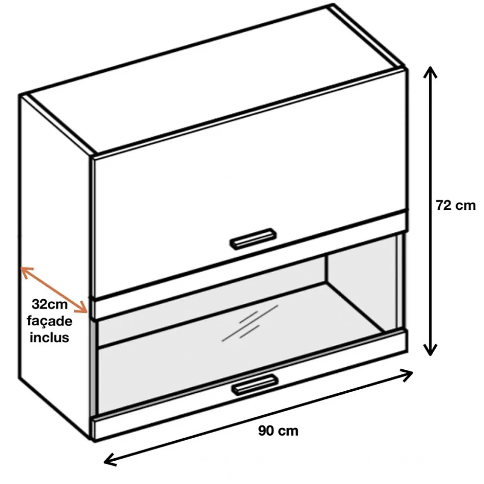 Cuisineandcie - Meuble haut de cuisine Bellissi Blanc Brillant 2 portes relevables avec vitre opaque L 90 cm