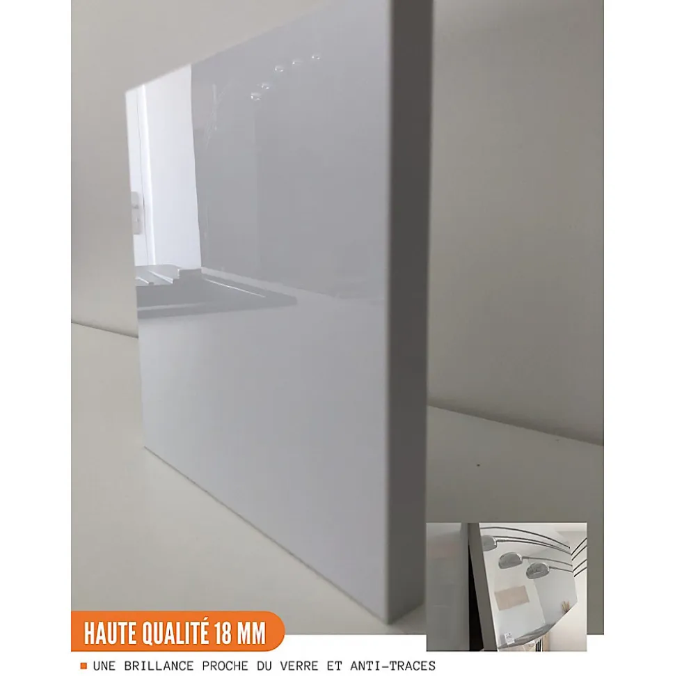 Cuisineandcie - Meuble haut de cuisine Bellissi Blanc Brillant 2 portes relevables avec vitre opaque L 90 cm