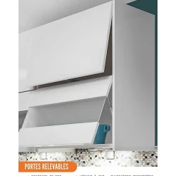 Cuisineandcie - Meuble haut de cuisine Bellissi Blanc Brillant 2 portes relevables avec vitre opaque L 90 cm