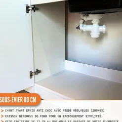 Cuisineandcie - Meuble sous-évier Eco Blanc Brillant 2 portes L 80 cm