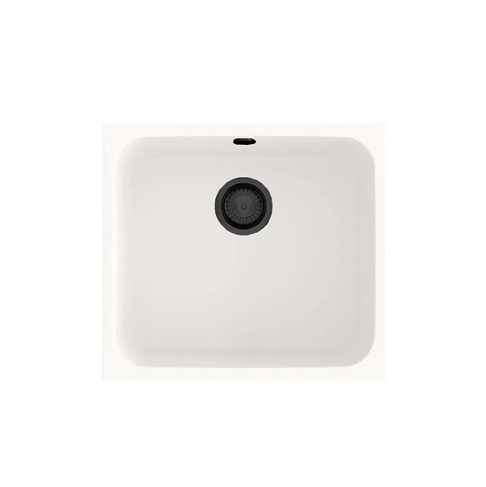 Cuve sous plan POALGI, GANDIA 194, Granit, Blanc Snow, 54 cm, 1 bac bonde noire