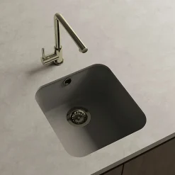 Cuve sous plan POALGI, GANDIA 193, Granit, Gris Ash, 44 cm, 1 bac bonde or