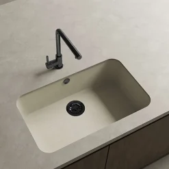 Cuve sous plan POALGI, GANDIA 195, Granit, Beige Pumice, 74 cm, 1 bac bonde noire