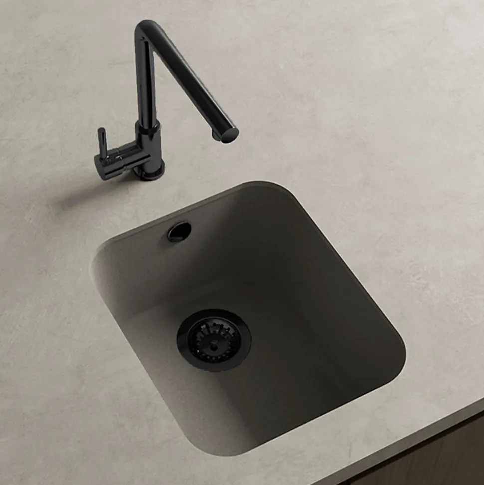 Cuve sous plan POALGI, GANDIA 192, Granit, Gris Ash, 38 cm, 1 bac bonde noire