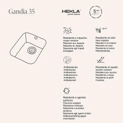 Cuve sous plan POALGI, GANDIA 192, Granit, Blanc Snow, 38 cm, 1 bac