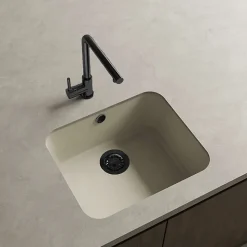 Cuve sous plan POALGI, GANDIA 194, Granit, Beige Pumice, 54 cm, 1 bac bonde noire