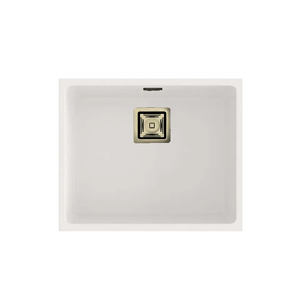 Cuve sous plan POALGI, GANDIA 194, Granit, Blanc Snow, 54 cm, 1 bac bonde or