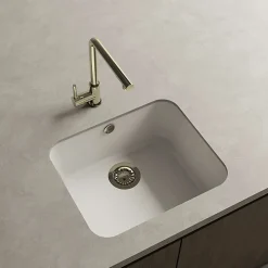 Cuve sous plan POALGI, GANDIA 194, Granit, Blanc Snow, 54 cm, 1 bac bonde or