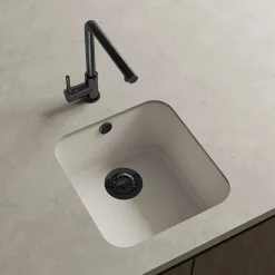 Cuve sous plan POALGI, GANDIA 193, Granit, Blanc Snow, 44 cm, 1 bac bonde noire