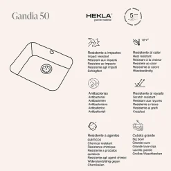 Cuve sous plan POALGI, GANDIA 194, Granit, Beige Pumice, 54 cm, 1 bac bonde or