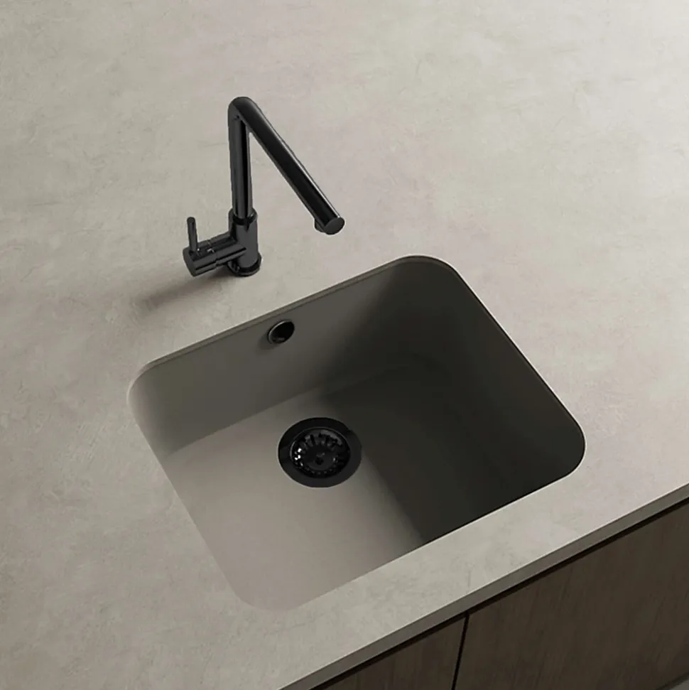 Cuve sous plan POALGI, GANDIA 194, Granit, Gris Ash, 54 cm, 1 bac bonde noire