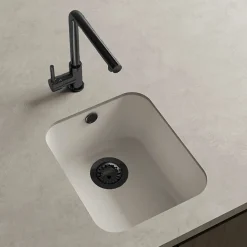 Cuve sous plan POALGI, GANDIA 192, Granit, Blanc Snow, 38 cm, 1 bac bonde noire