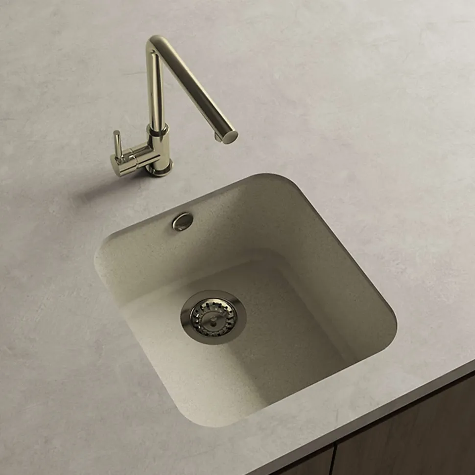 Cuve sous plan POALGI, GANDIA 193, Granit, Beige Pumice, 44 cm, 1 bac bonde or