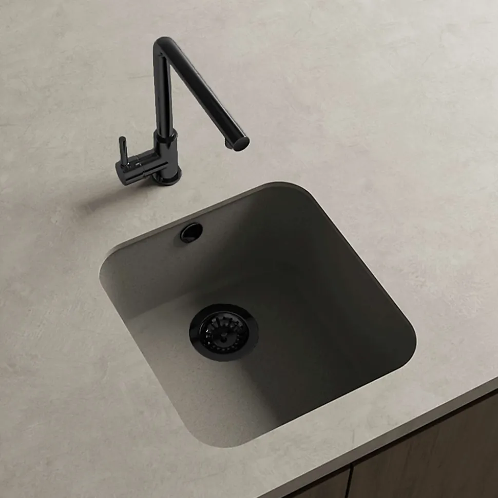 Cuve sous plan POALGI, GANDIA 193, Granit, Gris Ash, 44 cm, 1 bac bonde noire