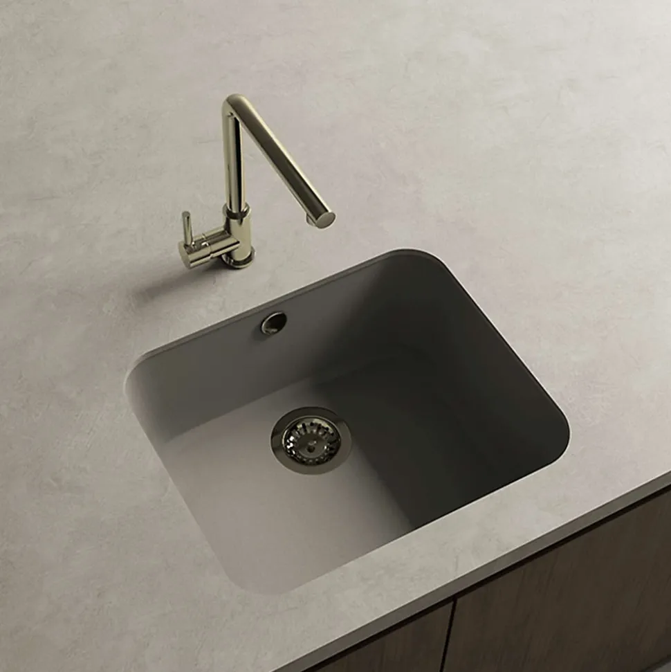 Cuve sous plan POALGI, GANDIA 194, Granit, Gris Ash, 54 cm, 1 bac bonde or