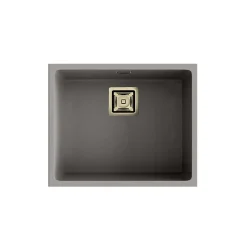 Cuve sous plan POALGI, GANDIA 194, Granit, Gris Ash, 54 cm, 1 bac bonde or