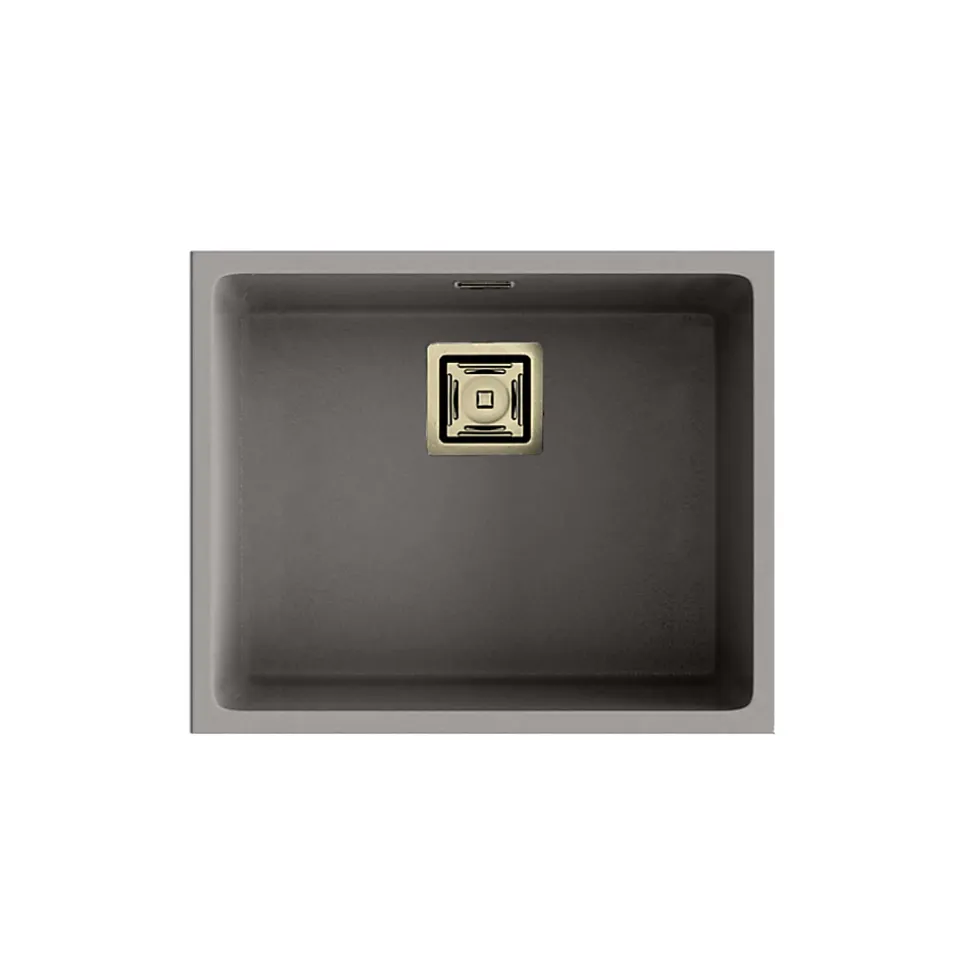 Cuve sous plan POALGI, GANDIA 194, Granit, Gris Ash, 54 cm, 1 bac bonde or