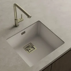 Cuve sous plan POALGI, ZIE 181, Granit, Blanc Snow, 50 cm, 1 bac bonde or