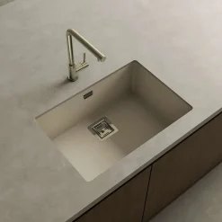 Cuve sous plan POALGI, ZIE 182, Granit, Beige Pumice, 65 cm, 1 bac bonde or