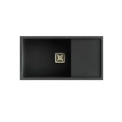 Cuve sous plan POALGI, ZIE 185, Granit, Noir Basalt, 85 cm, 1 bac et 1 égouttoir bonde or