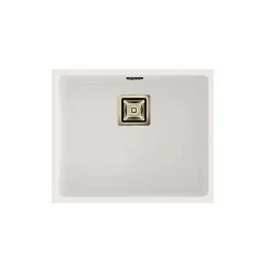 Cuve sous plan POALGI, ZIE 186, Granit, Blanc Snow, 55 cm, 1 bac bonde or