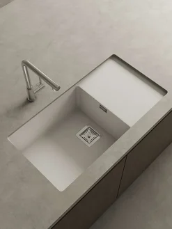 Cuve sous plan POALGI, ZIE 185, Granit, Blanc Snow, 85 cm, 1 bac et 1 égouttoir