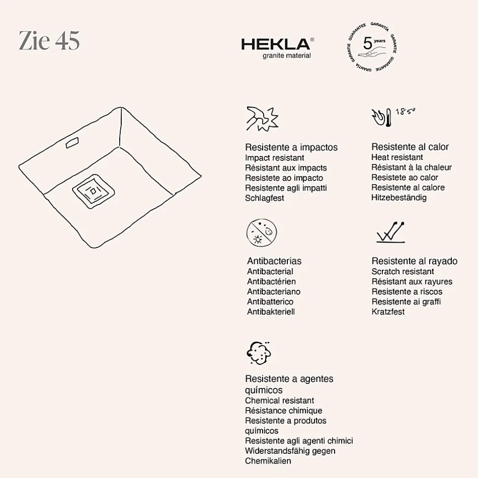 Cuve sous plan POALGI, ZIE 181, Granit, Noir Basalt, 50 cm, 1 bac