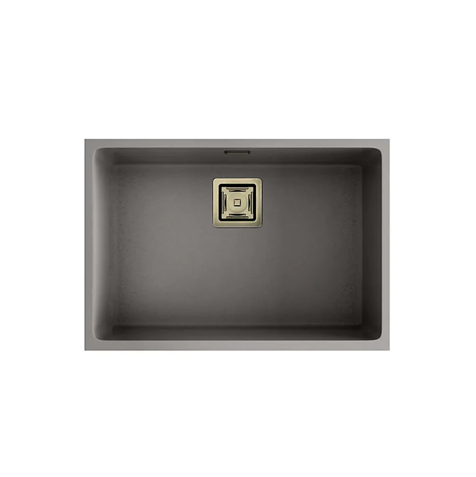 Cuve sous plan POALGI, ZIE 182, Granit, Gris Ash, 65 cm, 1 bac bonde or