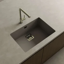 Cuve sous plan POALGI, ZIE 182, Granit, Gris Ash, 65 cm, 1 bac bonde or