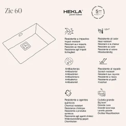 Cuve sous plan POALGI, ZIE 182, Granit, Gris Ash, 65 cm, 1 bac bonde or
