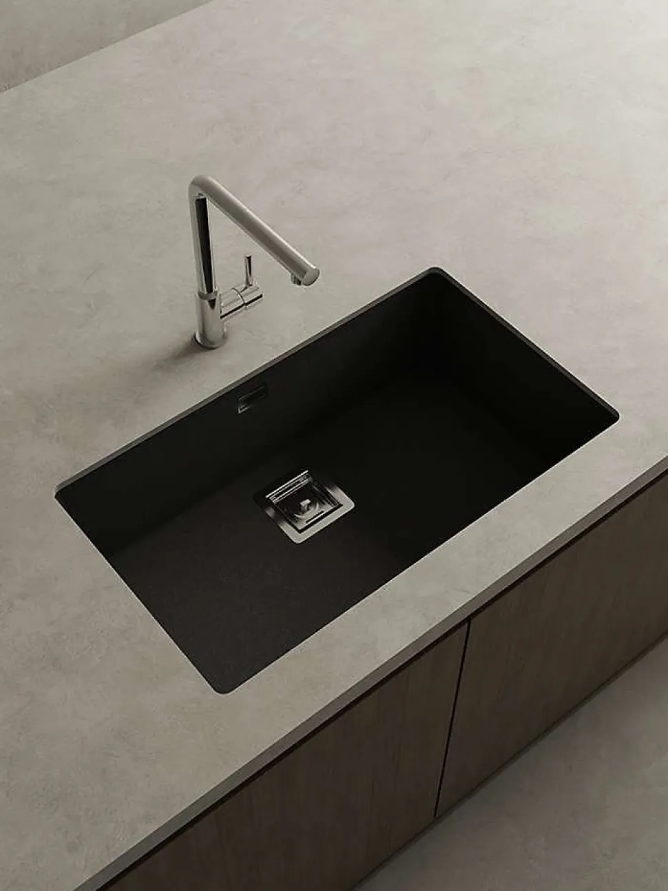 Cuve sous plan POALGI, ZIE 187, Granit, Noir Basalt, 75 cm, 1 bac