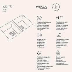 Cuve sous plan POALGI, ZIE 184, Granit, Beige Pumice, 75 cm, 2 bacs bonde or