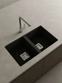 Cuve sous plan POALGI, ZIE 184, Granit, Noir Basalt, 75 cm, 2 bacs