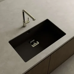 Cuve sous plan POALGI, ZIE 187, Granit, Noir Basalt, 75 cm, 1 bac bonde or
