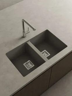 Cuve sous plan POALGI, ZIE 184, Granit, Gris Ash, 75 cm, 2 bacs