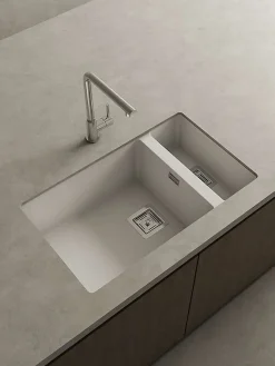 Cuve sous plan POALGI, ZIE 183, Granit, Blanc Snow, 75 cm, 2 bacs