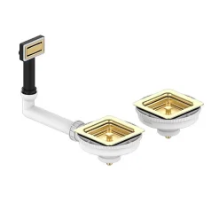 Cuve sous plan POALGI, ZIE 183, Granit, Blanc Snow, 75 cm, 2 bacs bonde or