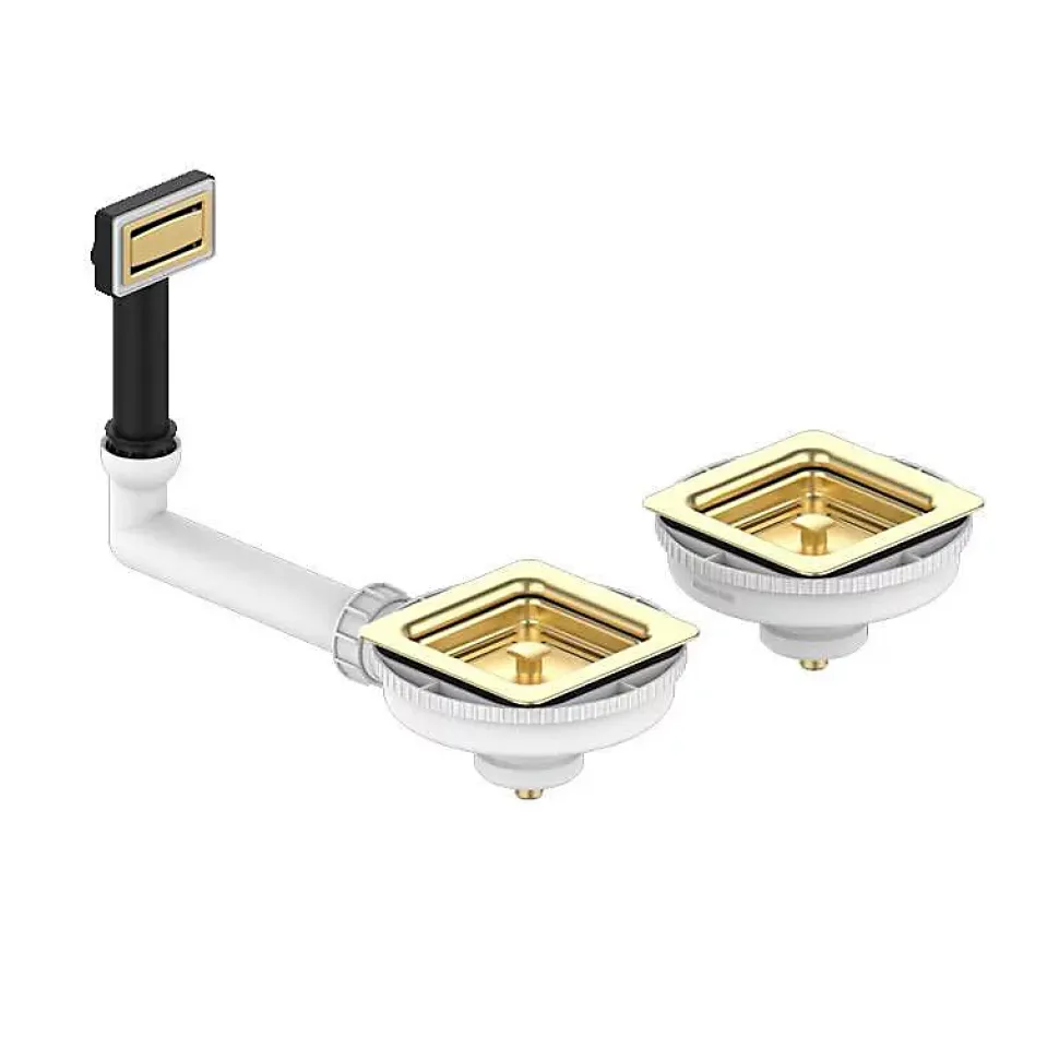 Cuve sous plan POALGI, ZIE 183, Granit, Blanc Snow, 75 cm, 2 bacs bonde or