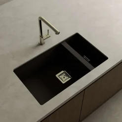 Cuve sous plan POALGI, ZIE 183, Granit, Noir Basalt, 75 cm, 2 bacs bonde or