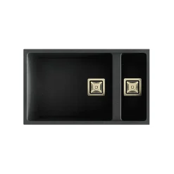 Cuve sous plan POALGI, ZIE 183, Granit, Noir Basalt, 75 cm, 2 bacs bonde or